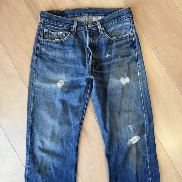Vintage Levis 501 Jeans 30 Blue Dark Wash Straight Denim Workwear Non Selvedge